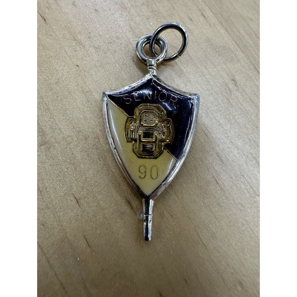 Vintage Senior 90 Class of 1990 Graduation Shield Keychain Enamel School Charm